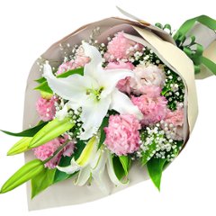 洋風　白ユリとピンクのお供え花束　524004の画像