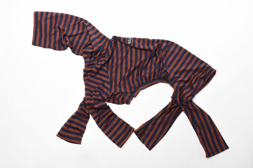 シュージンボーダーピチつなぎ／ブラウン×ダークブルー画像