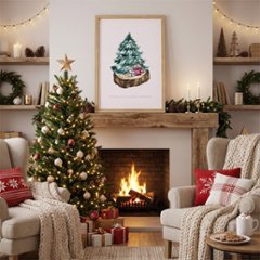 【国内配送・送料無料】クリスマスツリー×リースイラスト×Christmas・Xmas×キャンバスアート×アートポスター【1~3営業日で出荷】[f768]画像