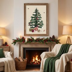 【国内配送・送料無料】クリスマスツリー×リースイラスト×Christmas・Xmas×キャンバスアート×アートポスター【1~3営業日で出荷】[f768]画像