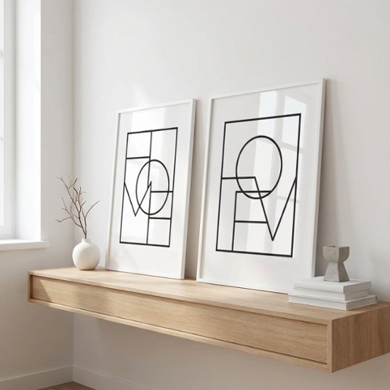 【国内配送・送料無料】ラインアート「HOME｜LOVE」シンプル・ミニマル×キャンバスアート×アートポスター【1~3営業日で出荷】[f807]画像