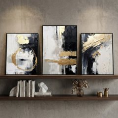 【国内配送・送料無料】ゴールド×ブラック×黒金インクデザイン×抽象×キャンバスアート×アートポスター【1~3営業日で出荷】[f837]の画像