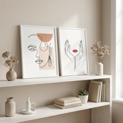 【国内配送・送料無料】レディラインアート×ベージュ×抽象画×女性×ハンド×キャンバスアート×アートポスター[f600]【1~3営業日で出荷】の画像