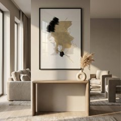 【国内配送・送料無料】ホテルライク×ゴールドライン×ブルーグレー×抽象・ニュアンス×キャンバスアート×アートポスター【1~3営業日で出荷】[f886]画像