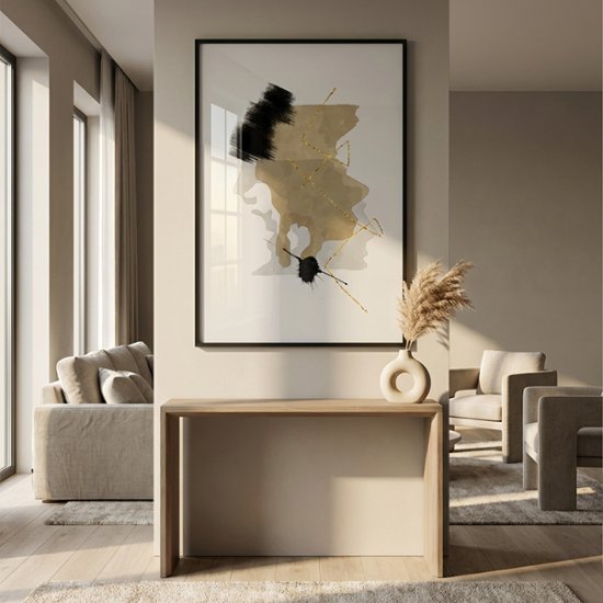 【国内配送・送料無料】ホテルライク×ゴールドライン×ブルーグレー×抽象・ニュアンス×キャンバスアート×アートポスター【1~3営業日で出荷】[f886]画像