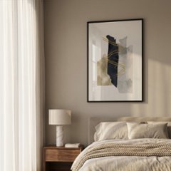 【国内配送・送料無料】ホテルライク×ゴールドライン×ブルーグレー×抽象・ニュアンス×キャンバスアート×アートポスター【1~3営業日で出荷】[f886]画像