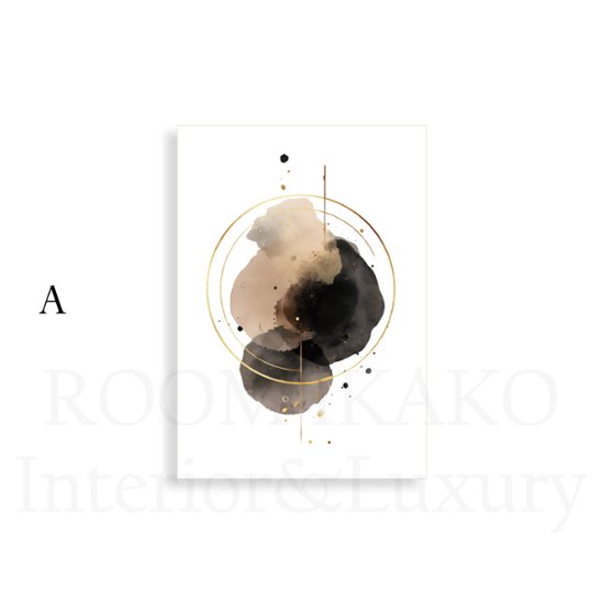 【国内配送・送料無料】［金環］ブラックゴールド×抽象水彩×キャンバスアート×アートポスター【1~3営業日で出荷】[f887]画像