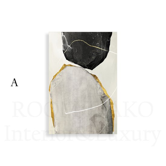 【国内配送・送料無料】抽象画×グレーブラックゴールド×石ストーン×現代アート×近代×キャンバスアート×アートポスター【1~3営業日で出荷】[f464]画像