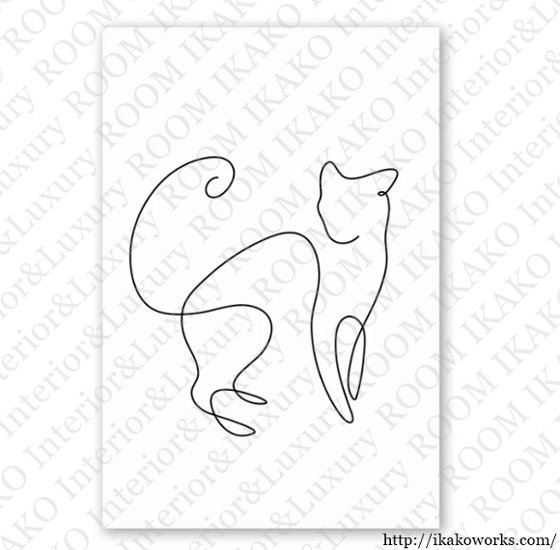 【送料無料】猫×抽象画×線画×モノトーン×キャンバスアート×アートポスター【1~3営業日で出荷・国内配送】[f475]画像