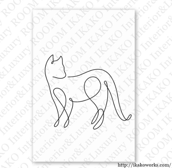 【送料無料】猫×抽象画×線画×モノトーン×キャンバスアート×アートポスター【1~3営業日で出荷・国内配送】[f475]画像