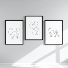 【送料無料】猫×抽象画×線画×モノトーン×キャンバスアート×アートポスター【1~3営業日で出荷・国内配送】[f475]の画像