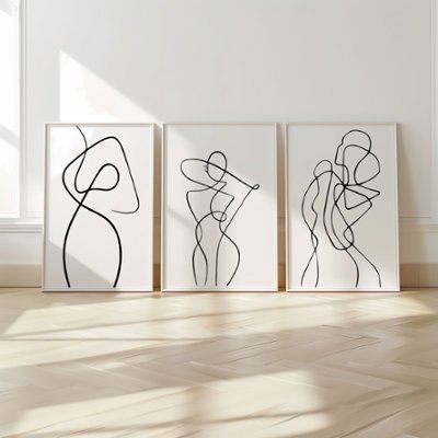 【送料無料】ラインアート×モノトーン×抽象画×近代・現代アート×キャンバスアート×アートポスター【1~3営業日で出荷・国内配送】[f446]の画像