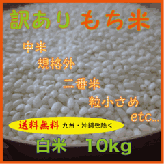 【送料無料（九州・沖縄を除く）】訳ありもち米　中米　規格外　二番米　粒小さめ　白米１０ｋｇの画像