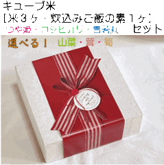 店長オススメ「キューブ型お米３種」と選べる「炊き込みごはんの素」セット 　贈答・ギフト・内祝い・お祝い・お礼・挨拶の画像