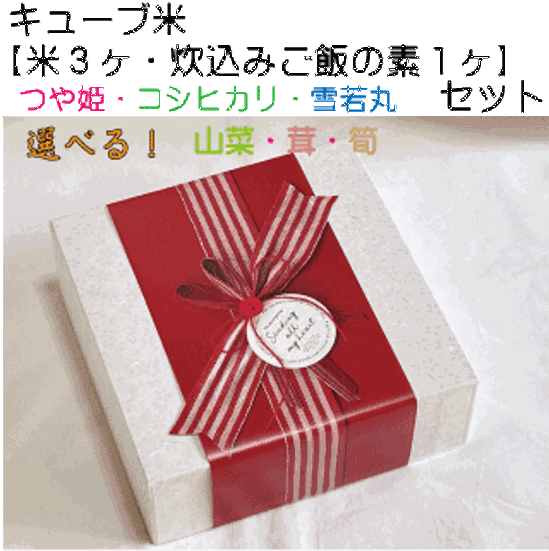 店長オススメ「キューブ型お米３種」と選べる「炊き込みごはんの素」セット 　贈答・ギフト・内祝い・お祝い・お礼・挨拶画像