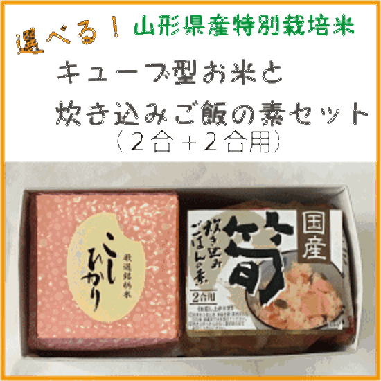 店長オススメ選べる「キューブ型お米２合」と「炊き込みごはんの素２合分」セット　贈答・お返し・お祝い・引き出物・プレゼント・お礼・ギフト・引越し・挨拶画像