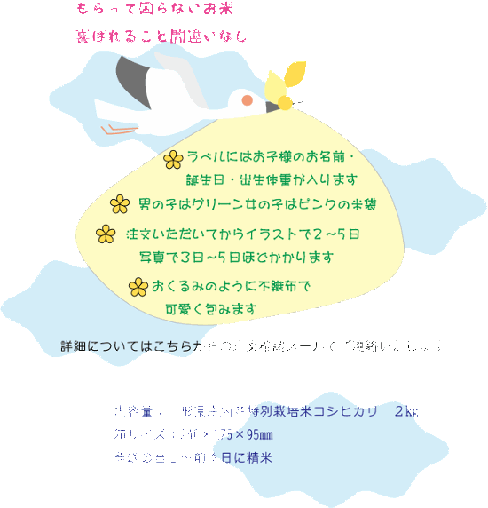 【沖縄以外送料無料】出産内祝いギフト　つや姫２ｋｇ　Baby 米ビーミニ　出産祝いのお返しに　名入れラベル画像