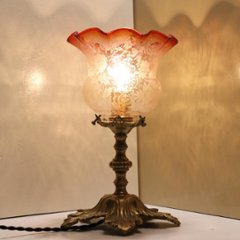 フランス アンティーク エッチングガラス＆ブロンズ テーブルランプの画像