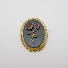 フランス アンティーク ダイヤモンド＆ルビー 18金ブローチの画像