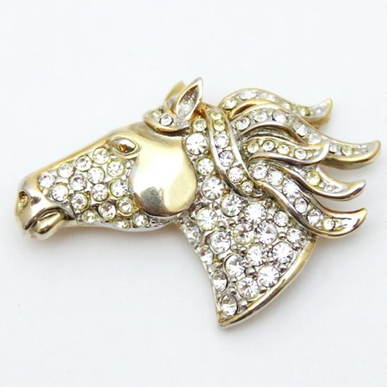 ヴィンテージ ラインストーン ホースヘッド ブローチ画像