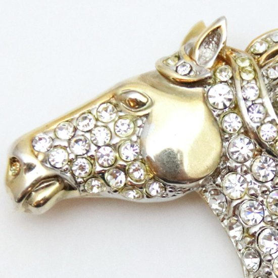 ヴィンテージ ラインストーン ホースヘッド ブローチ画像