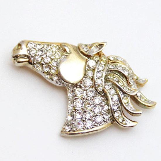 ヴィンテージ ラインストーン ホースヘッド ブローチ画像