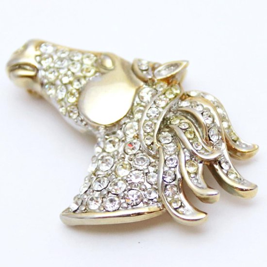 ヴィンテージ ラインストーン ホースヘッド ブローチ画像