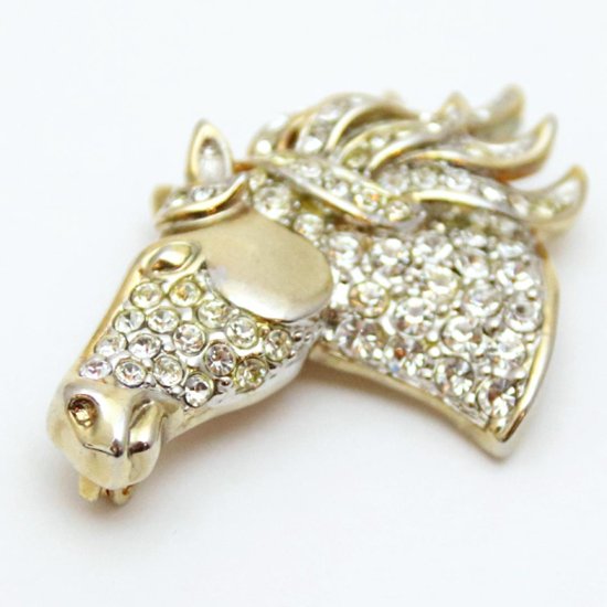 ヴィンテージ ラインストーン ホースヘッド ブローチ画像