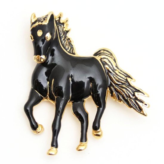 ヴィンテージ ブラックエナメル ホースブローチ画像