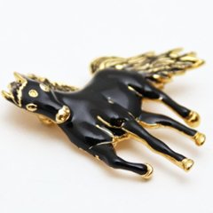 ヴィンテージ ブラックエナメル ホースブローチ画像
