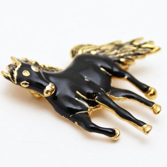 ヴィンテージ ブラックエナメル ホースブローチ画像