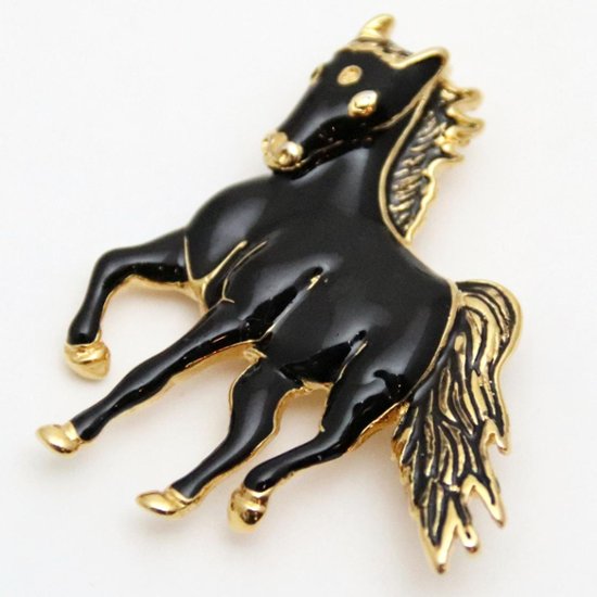 ヴィンテージ ブラックエナメル ホースブローチ画像