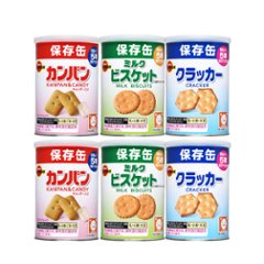 ブルボン 缶入り非常食 6缶セット（カンパン×2、クラッカー×2、ミルクビスケット×2）の画像