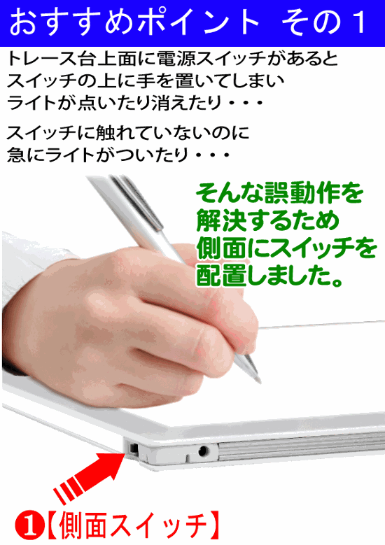 国産LED&国内組立「側面スイッチで誤動作防止」A4うす型トレース台　高演色 「電池ボックス付」NEW LEDトレーサーA4(NA4-06)画像