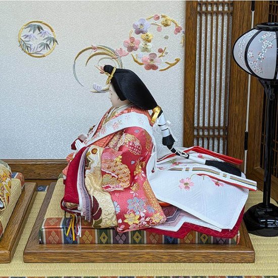 平安豊久作 小三五親王飾り 木目刺繍屏風 おしゃれ モダン画像