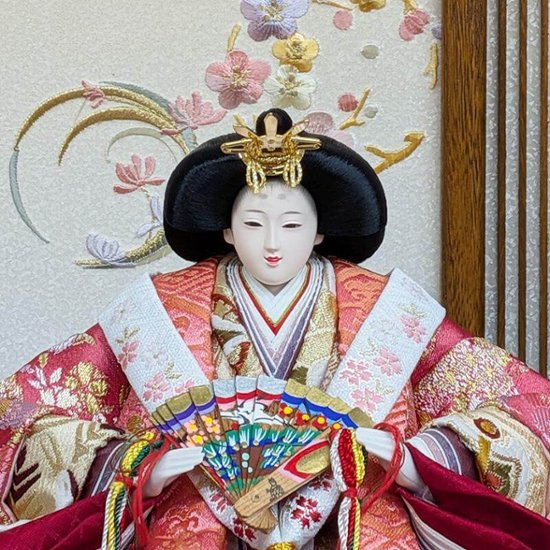 平安豊久作 小三五親王飾り 木目刺繍屏風 おしゃれ モダン画像