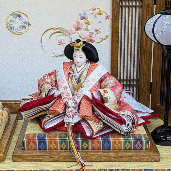 平安豊久作 小三五親王飾り 木目刺繍屏風 おしゃれ モダン画像