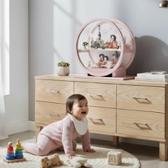 可愛いピンクの円形丸型五人アクリルケース飾りの画像