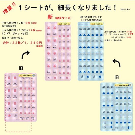 チェック＆シルエットマーク・コットンシールのかくれなラベル・園児用　22枚／1シート　ノンアイロン名前シール　お名前入り　お洋服・靴下に画像