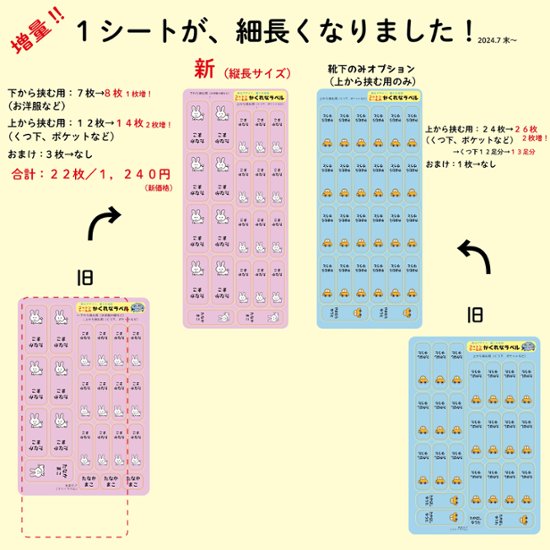 コットンシールのかくれなラベル・園児用　22枚／1シート　ノンアイロン名前シール　お名前入り　お洋服・靴下に画像