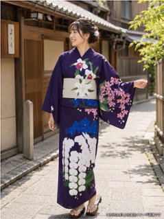 胡蝶蘭・紫紺＜夏のきもの・浴衣＞の画像