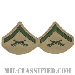 上等兵（Lance Corporal (LCpl)）[グリーン・カーキ/海兵隊階級章/Small（女性用）/パッチ/ペア（2枚1組）]の画像