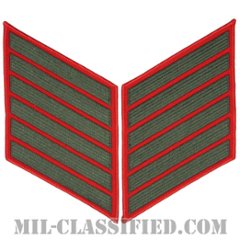 年功章 6連(勤続24年)（Service Stripe, Hash Mark）[グリーン・レッド/海兵隊サービスストライプ（ハッシュマーク）/Large（男性用）/パッチ/ペア（2枚1組）]の画像