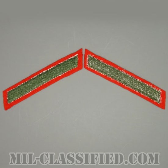 年功章 1連(勤続4年)（Service Stripe, Hash Mark）[グリーン・レッド/海兵隊サービスストライプ（ハッシュマーク）/Large（男性用）/パッチ/ペア（2枚1組）中古1点物]画像