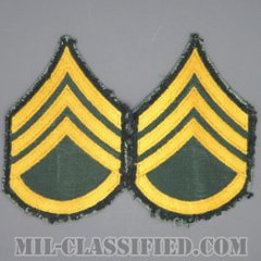 二等軍曹（Staff Sergeant (SSG)）[カラー（グリーン）/男性用/カットエッジ/階級章（1959-）/パッチ/中古1点物（ペア2枚1組）]の画像