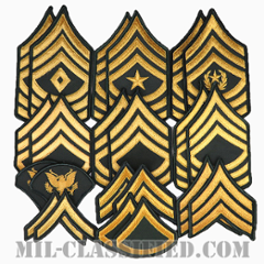 【SALE】アメリカ陸軍兵士下士官階級章（Enlisted Rank Insignia, Chevron） [カラー（グリーン）/メロウエッジ/階級章（男性用）/パッチ/11ペアセット（22枚11組）の画像