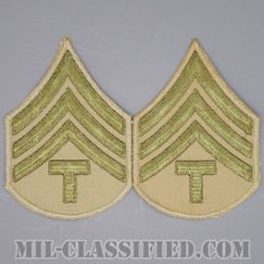 技術軍曹 (T/4)（Technician 4th Grade）[ツイル生地刺繍タイプ/カーキ/カットエッジ/階級章（1942-1948）/パッチ/ペア2枚1組/1点物]の画像