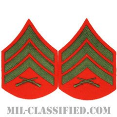 軍曹（Sergeant (Sgt)）[グリーン・レッド/海兵隊階級章/Large（男性用）/パッチ/ペア（2枚1組）]の画像