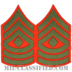 先任曹長（First Sergeant (1stSgt)）[グリーン・レッド/海兵隊階級章/Large（男性用）/パッチ/ペア（2枚1組）]の画像