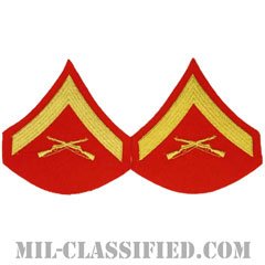 上等兵（Lance Corporal (LCpl)）[ゴールド・レッド/海兵隊階級章/Large（男性用）/パッチ/ペア（2枚1組）]の画像